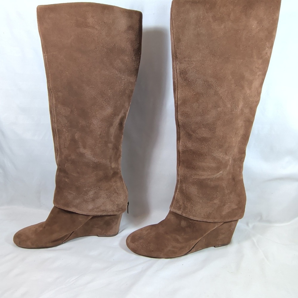 Steven Brown Suede Mevin Wedge Boots; Fold Over Back Zip Leather 9.5